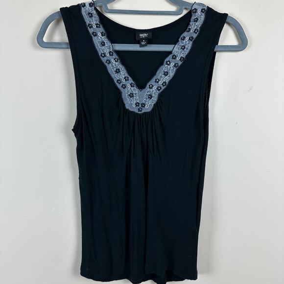 Mossimo Y2K Lace Trim Babydoll Embroidered Top Boho Feminine Dainty Classic 90s - Picture 8 of 11